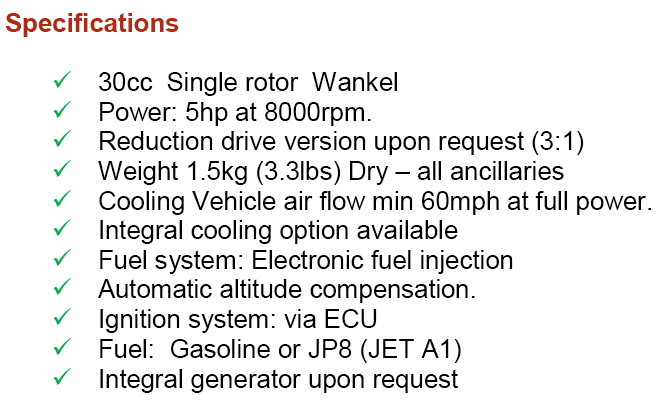 Sonic30 heavy fuel UAV engine specs
