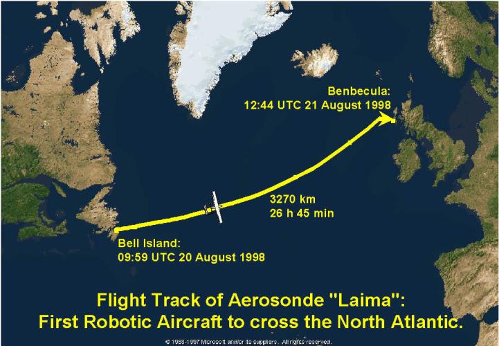 Flight track of Aerosonde Laima: The first robotic aircraft to cross the North Atlantic