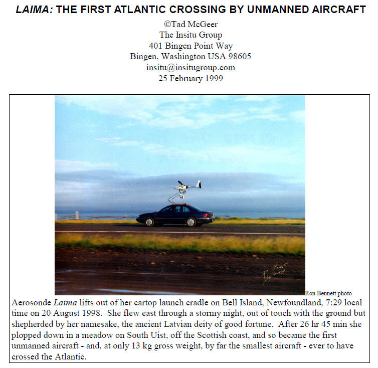 laima: the first atlantic crossing by unmanned aircraft