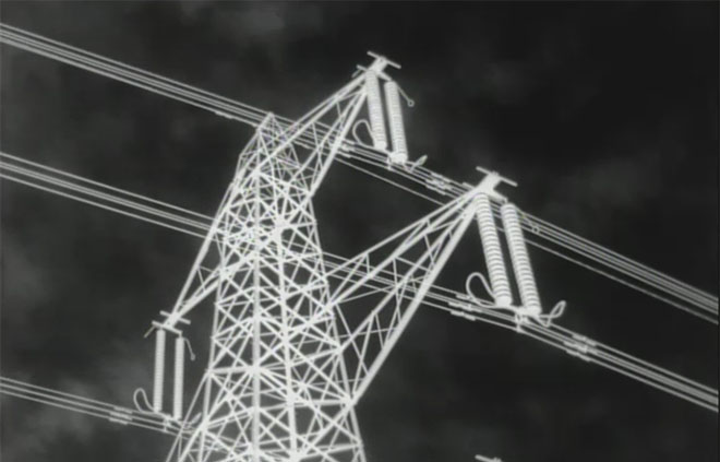 High voltage electrical power line taken using a thermal imaging camera